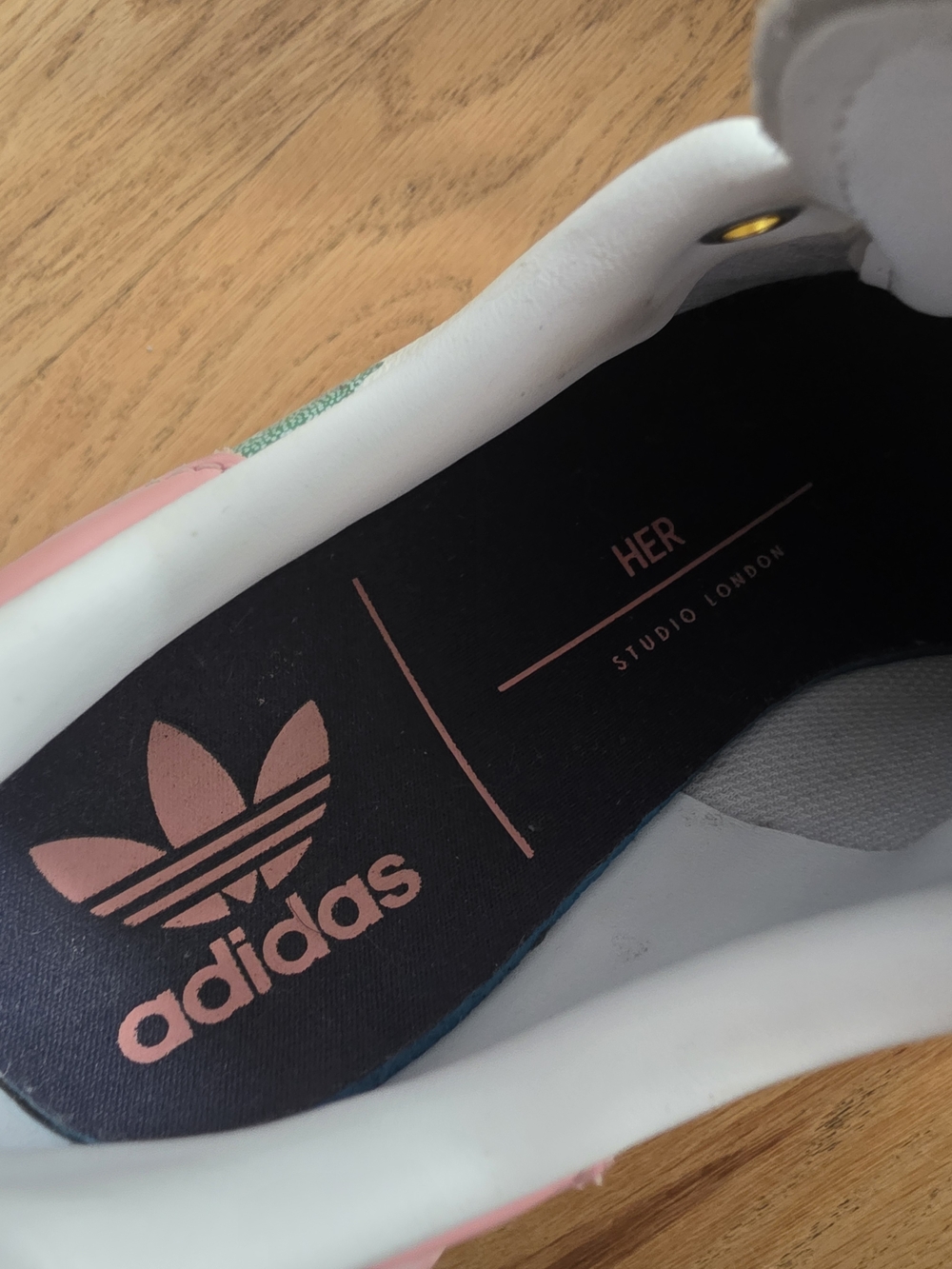adidas White Sneakers with Pink Heel and Multicolor Side Art - Picture 5 of 7